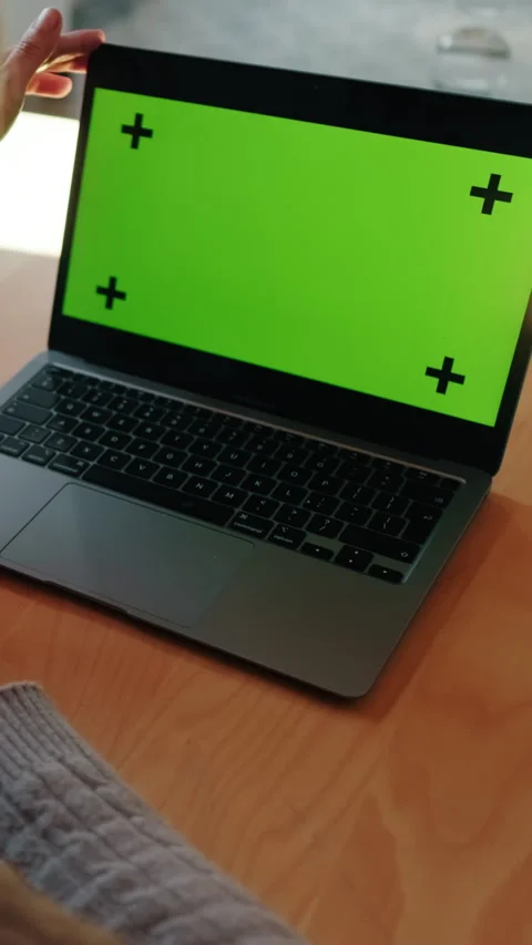 Vertical video, Elderly Woman Using Laptop with Green Screen Stock Footage 296113929