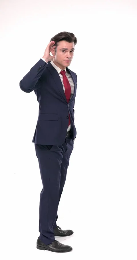 Vertical video of elegant man in navy blue suit standing in line, having a fight Stock Footage 308383898