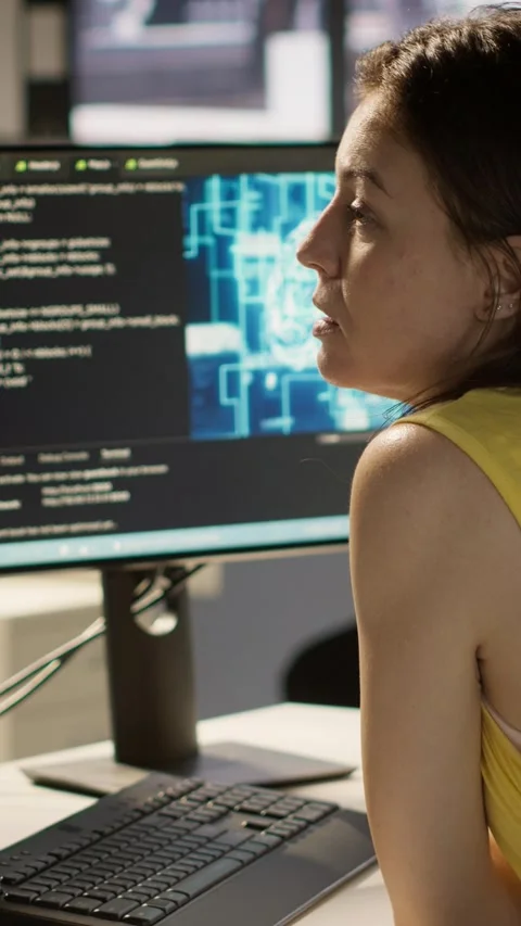 Vertical video Employee using AI technology to design machine learning Stock Footage 319486628