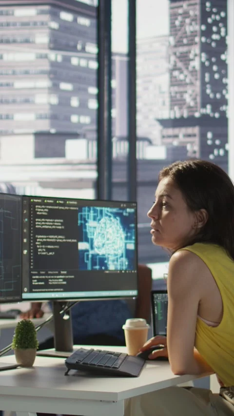 Vertical video Employee using AI technology to design machine learning Stock Footage 319490149