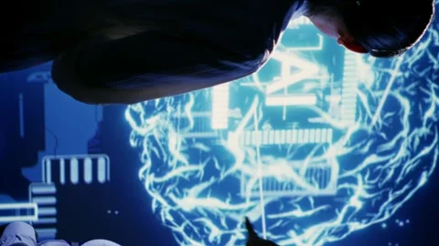 Vertical video Employees using AI computing simulation Stock Footage 250360311
