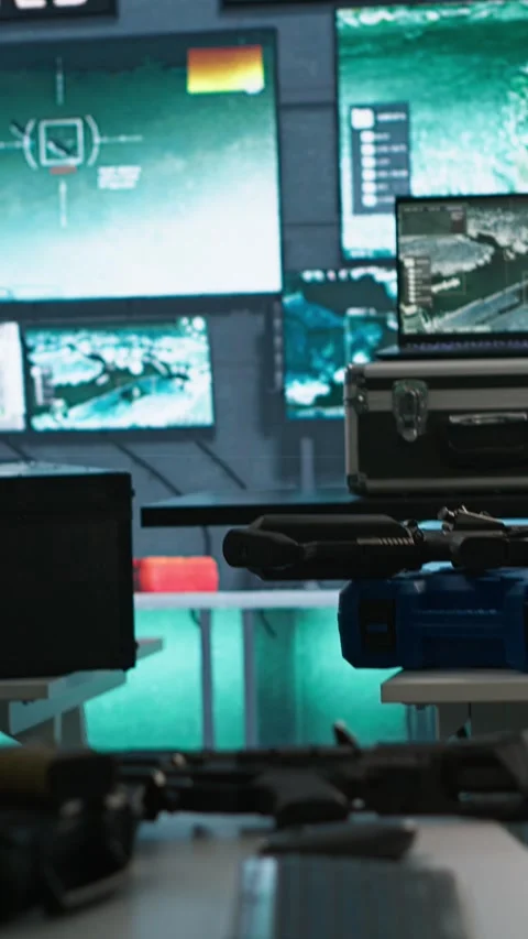 Vertical video Empty army command center housing operational missile defense Stock Footage 281949595