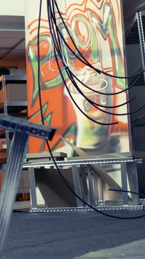 Vertical video Empty basement with graffiti paint, concept of subversive Stock Footage 319561612