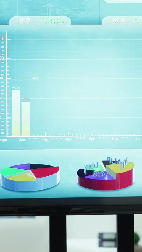 Vertical Video Empty boardroom setup with a computer displaying financial data Stock Footage 319244927