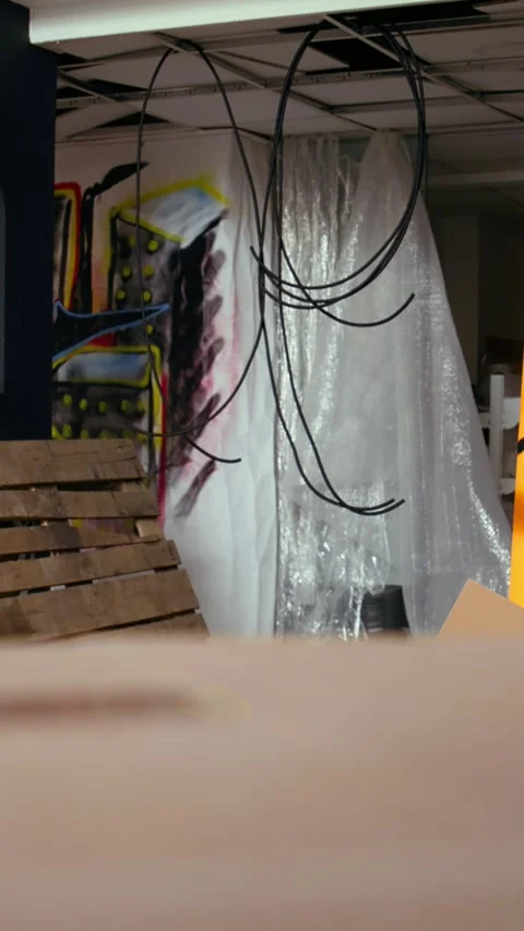 Vertical video Empty building with destroyed items and graffiti paint Stock Footage 319520465