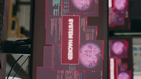 Vertical video: Empty coding office with monitors showing security breach alert Stock Footage 220103140