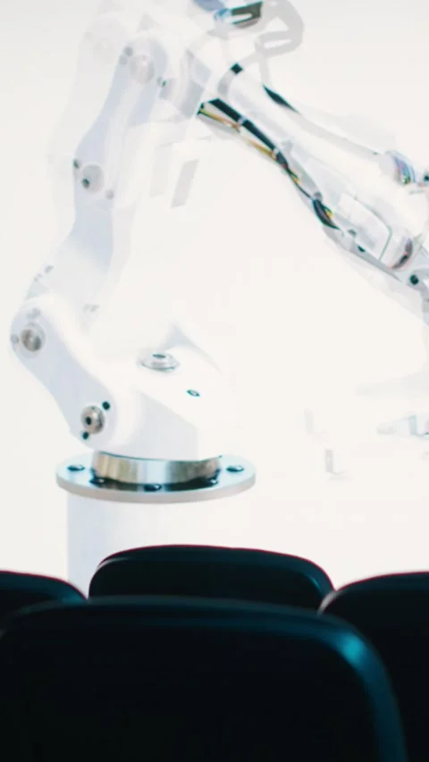 Vertical Video Empty convention space with chairs to present a robot arm Stock Footage 327759949