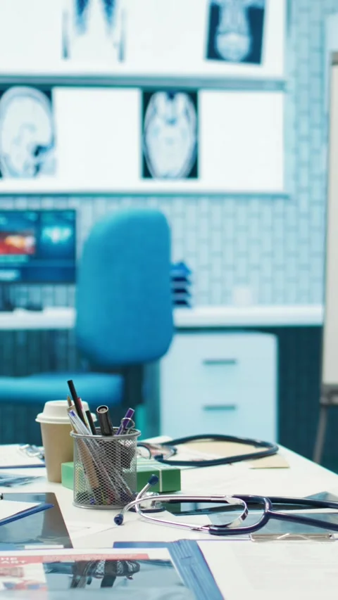 Vertical Video Empty doctors office meeting room used in disease prevention and Stock Footage 282483811