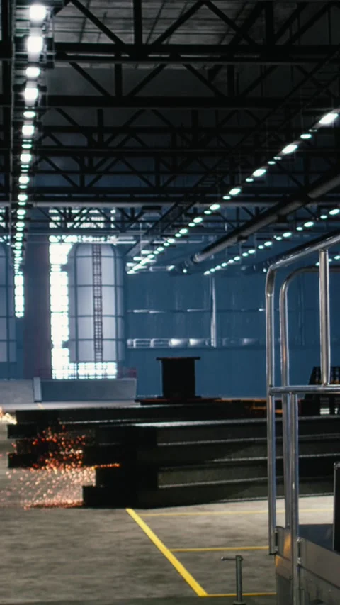 Vertical Video Empty heavy industry factory shows spacious machinery hall with Stock Footage 321845138
