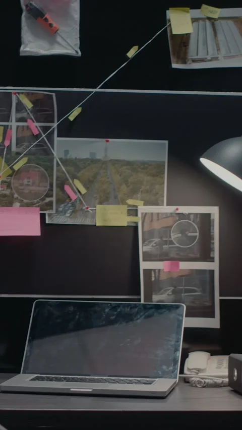 Vertical video: Empty incident room with criminal case investigation Stock Footage 235445169
