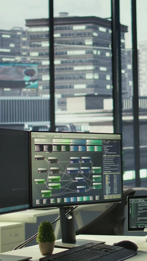Vertical video Empty IT department office used for building machine learning Stock Footage 319481516