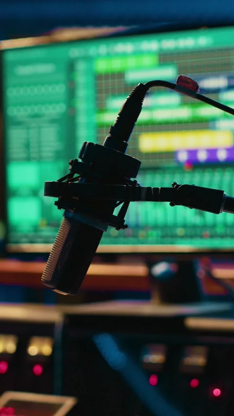 Vertical Video Empty professional recording studio with audio software on pc Stock Footage 270858029