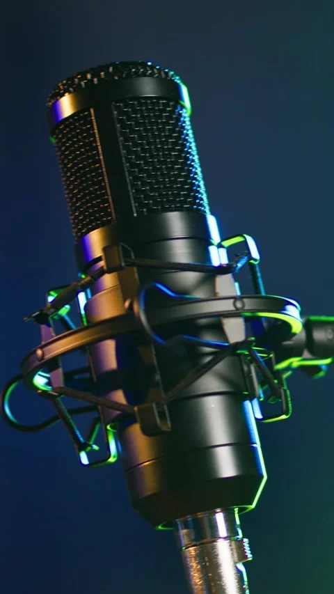 Vertical video Empty recording studio with a luxury microphone on retro stage Stock Footage 309012117