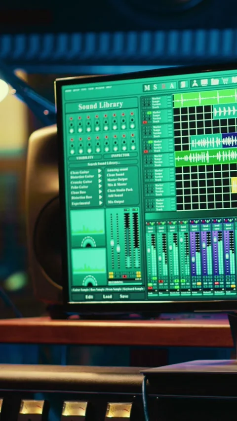Vertical Video Empty soundproof control room in professional recording studio Stock Footage 271000262