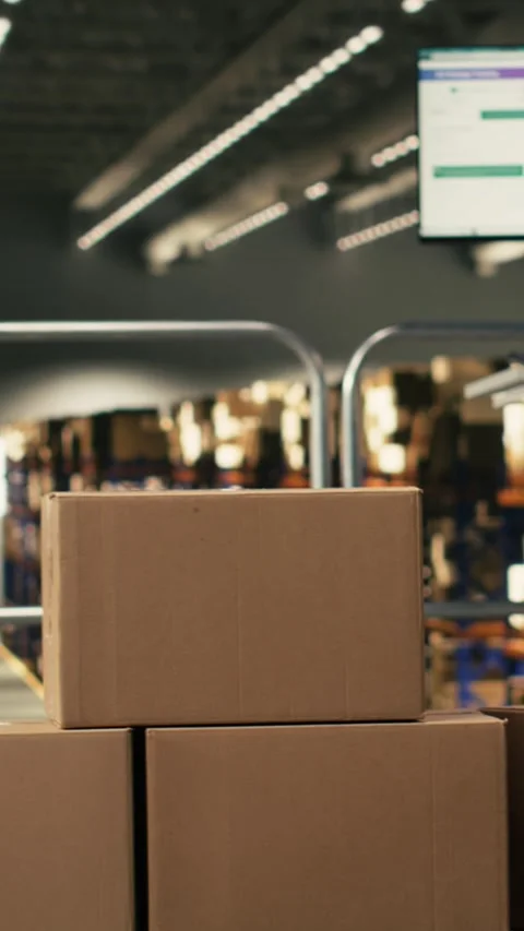 Vertical Video Empty warehouse with no people visible on the platform Stock Footage 330201587