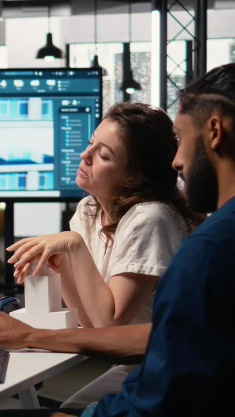 Vertical Video Engineer and property developer working with architectural design Stock Footage 316341337