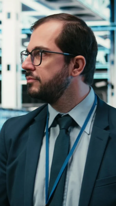 Vertical video Engineer in data center offering enterprise solution for cloud Stock Footage 329649979