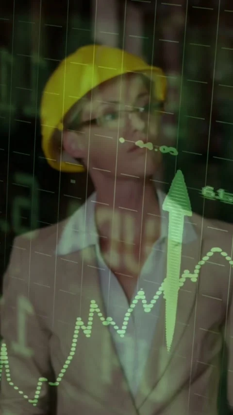 Vertical video: Engineer in hard hat checking plant data on glass, chart Stock Footage 334317550