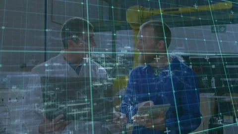 Vertical video: Engineer pointing tablet, tech handling part for testing in lab, Stock Footage 330380355
