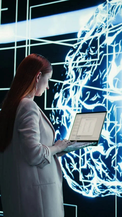 Vertical video Engineer reports to AI brain automated manager displayed on Stock Footage 330376019