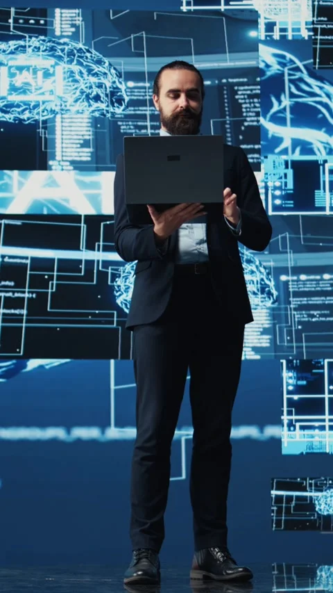 Vertical Video Engineer studying AI brain for data structures and predictive Stock Footage 310757933
