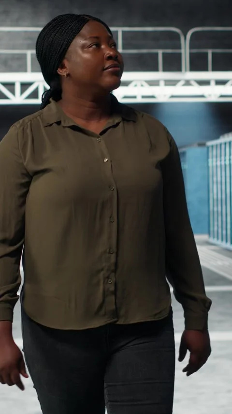 Vertical video Engineer walking in data center, checking hardware for system Stock Footage 317055435