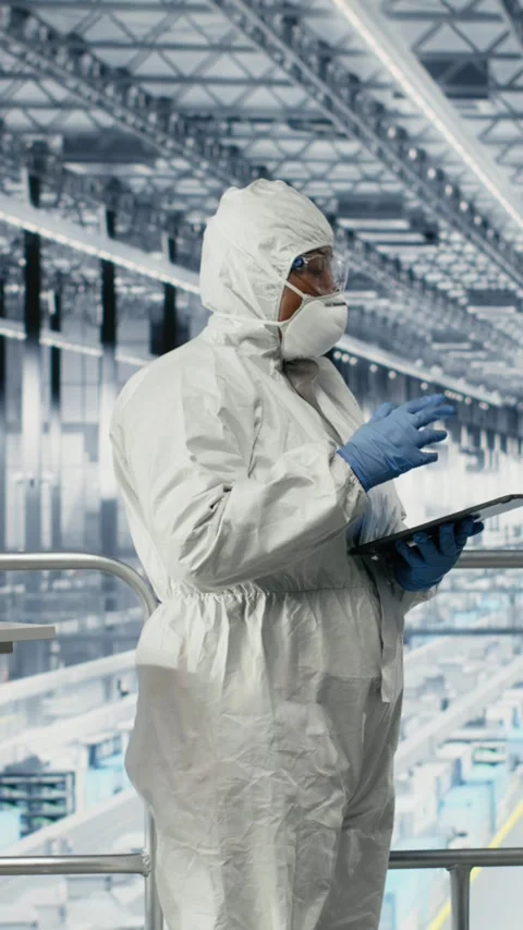 Vertical video Engineering team reviewing semiconductors smart factory Stock Footage 333614683