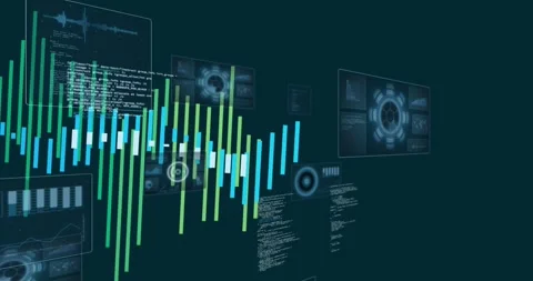 Vertical video: Entering left bar wave oscillating toward center in data space, Stock Footage 333830253