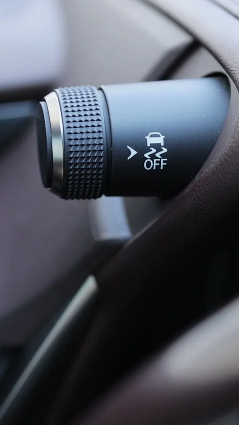 Vertical Video of ESP button electronic stability program control. Interior Stock Footage 306763731