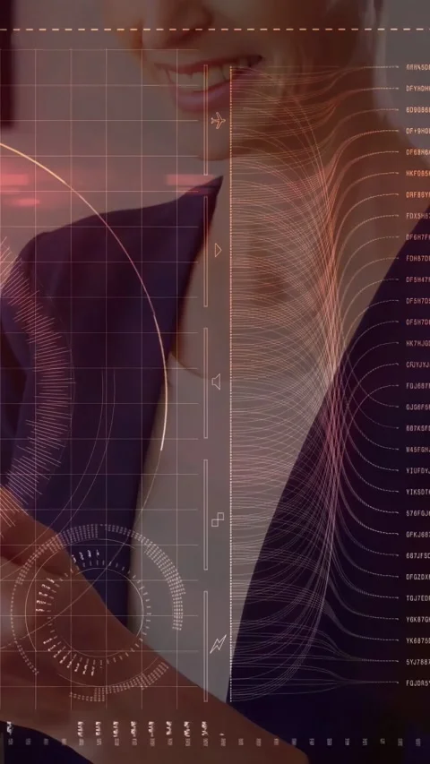 Vertical video: Exec tapping device in office, HUD dials animating around wrist Vidéo 331271290