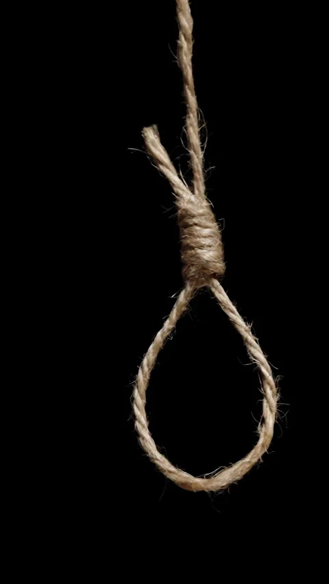 Vertical video. Executioner's Noose On A Black Background, Concept Of Capital Stock Footage 277615196