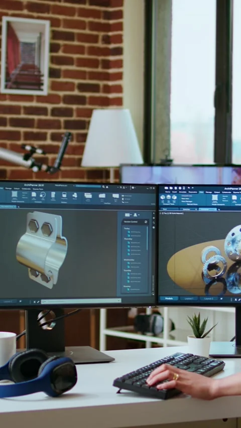 Vertical Video Expert engineer develops industrial prototypes using 3D modeling 스톡 동영상 323536865
