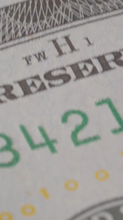 Vertical video Exploring the details of a dollar banknote with signatures and Stock Footage 327597247
