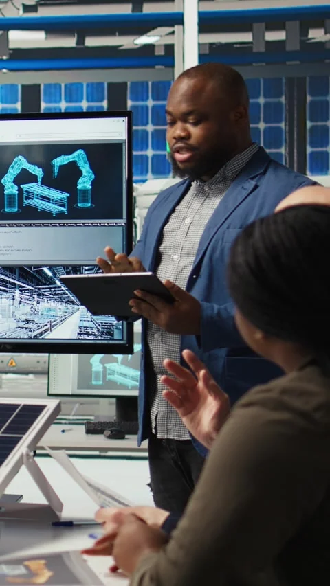Vertical video Factory managers doing pitch in front of investors, showing Stock Footage 306062683