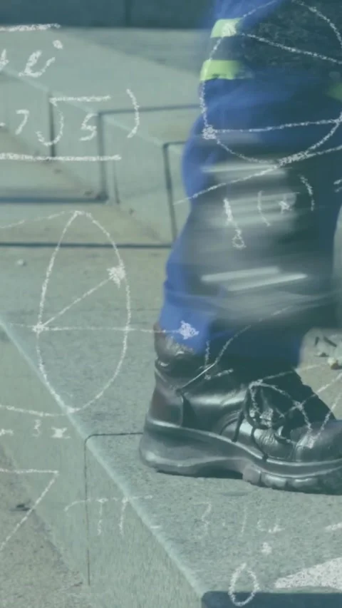 Vertical video: Fading chalk overlay appearing over concrete steps and ledge at Stock Footage 332335597