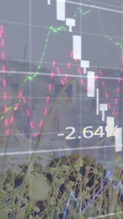 Vertical video: Fading market chart, bars moving, lines rising, tags updating, Stock Footage 328332123
