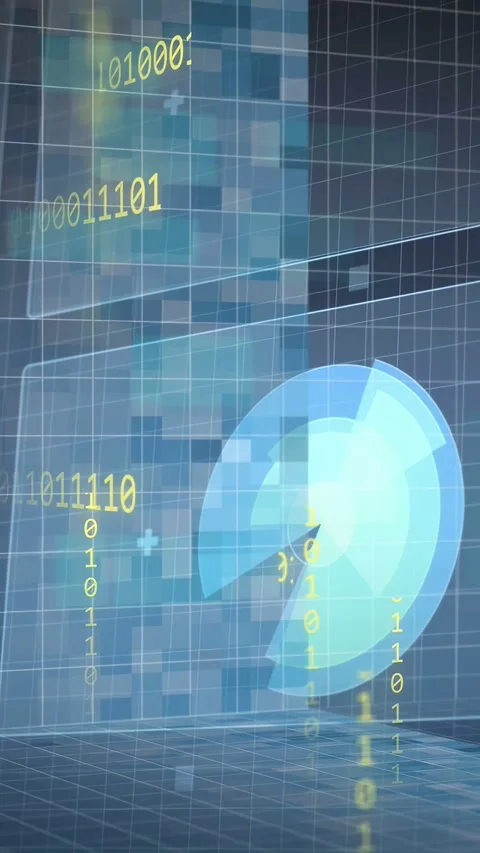 Vertical video: Faint blue circle appearing, HUD spinning and pulsing, Stock Footage 334378414