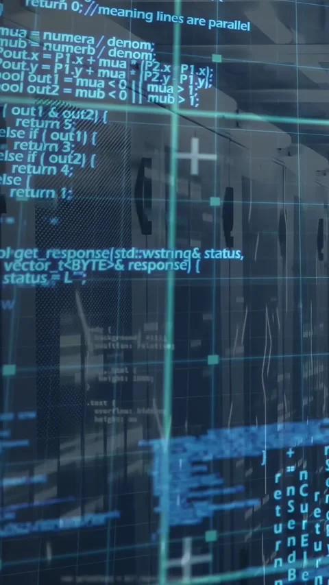 Vertical video: Faint blue grids starting AR diagnostic overlay, revealing code Stock Footage 332594860