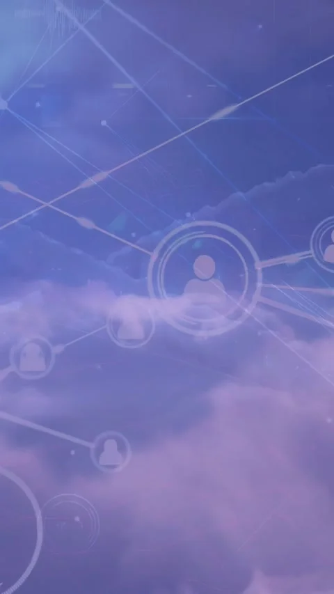 Vertical video: Faint center node appearing, pulsing and sending links in cloud, Stock Footage 330195745