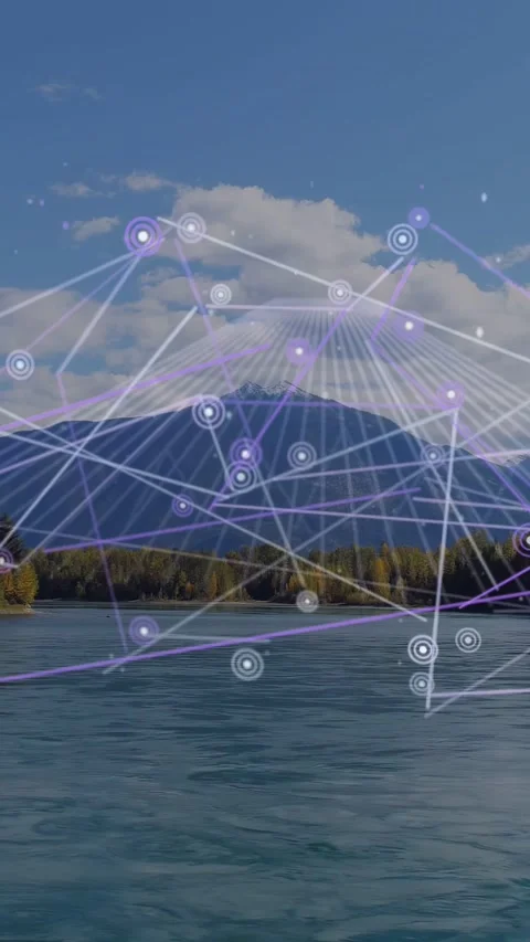 Vertical video: Faint dots starting grid growing over peak linking nodes and Stock Footage 333821740
