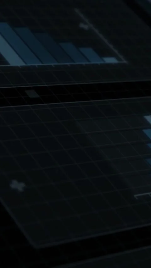 Vertical video: Faint waveform sparking layered panels unfolding pulsating blue Stock Footage 334604679