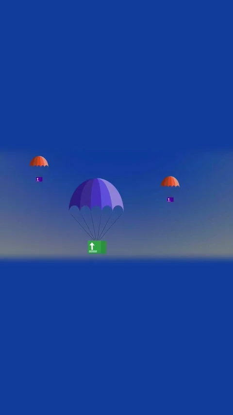 Vertical video featuring animated parachutes and upward arrows representing.. Video stock 315491822