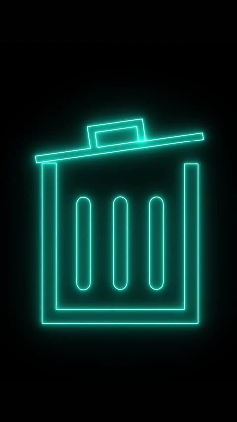 Vertical video featuring glowing neon trash can symbol on black screen. Neo.. Stock Footage 316454798