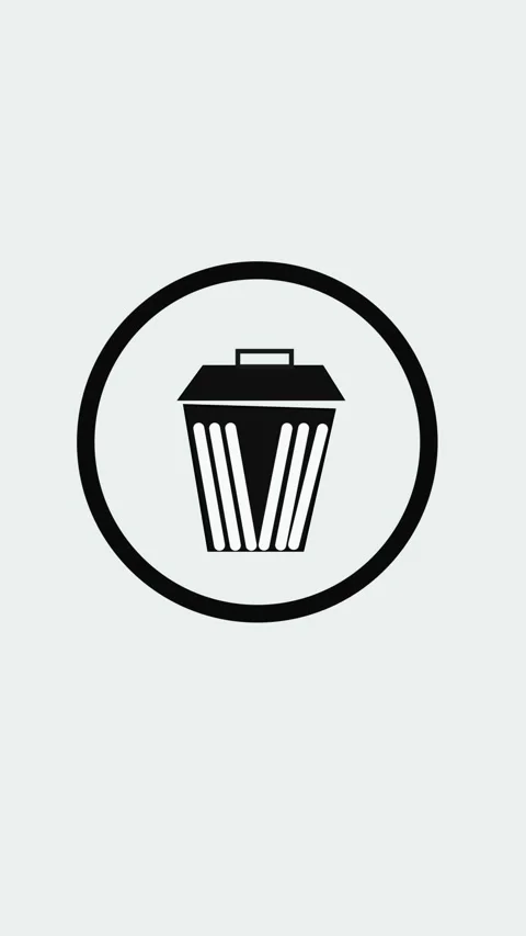 Vertical video featuring trash can icon centered within black circular fram.. Stock Footage 321627167