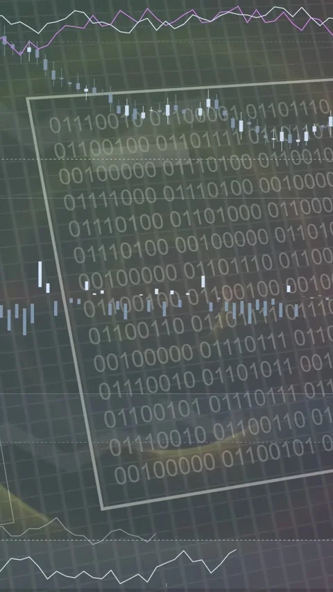 Vertical video: On feed dashboard animating charts rolling digits sliding binary Stock Footage 334836794