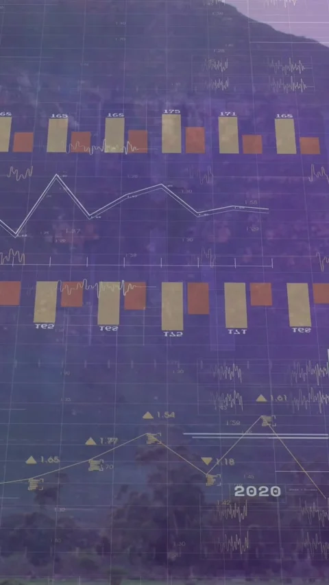 Vertical video: On feed starting, charts rising over hill, covering turbine, Stock Footage 329840189