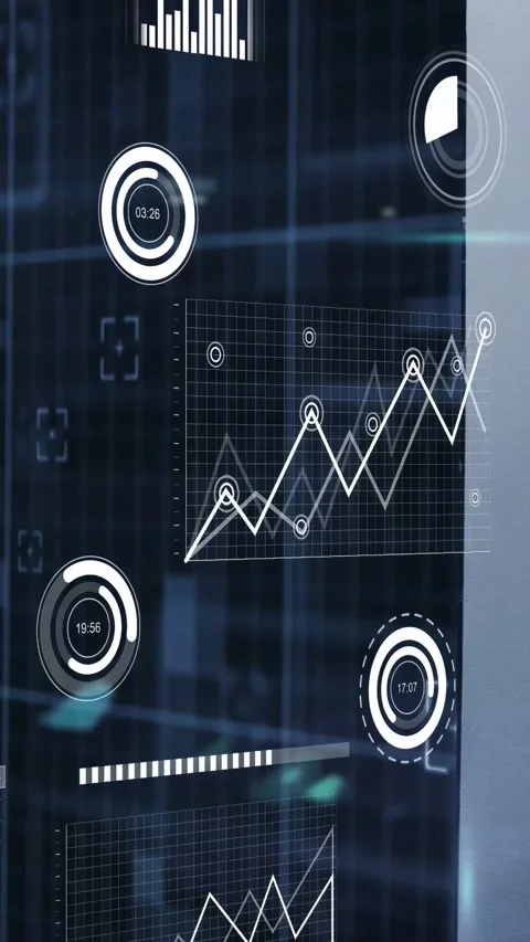 Vertical video: Feed starting glass panel updating HUD nodes linking graphs Stock Footage 332747828