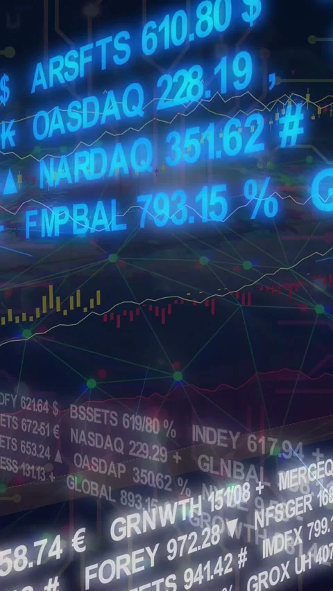 Vertical video: Feed starting, market HUD scrolling tickers and animating Stock Footage 335802769
