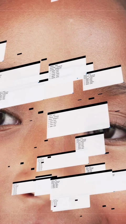 Vertical video: Female child blinking, dialog boxes appearing and drifting Stock Footage 333895745
