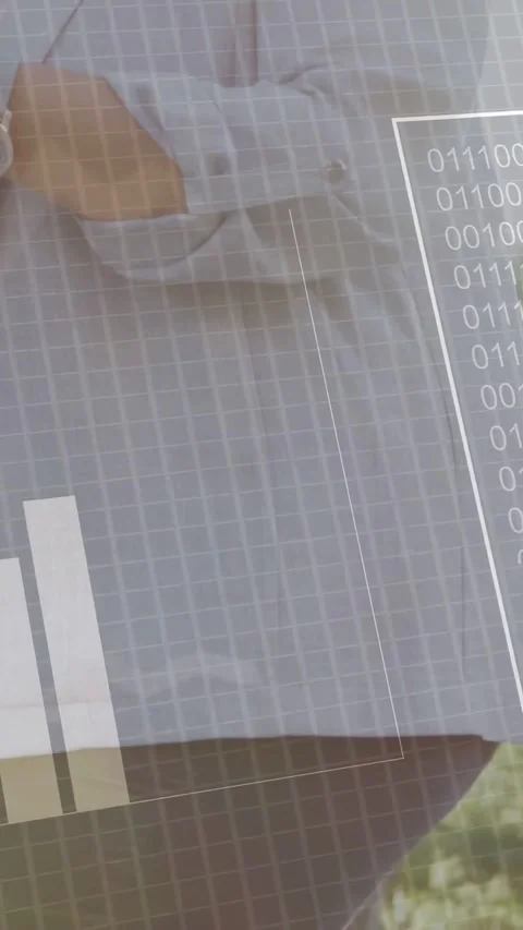 Vertical video: Female doc walking camera rising activating AR HUD scanning Stock Footage 333896220